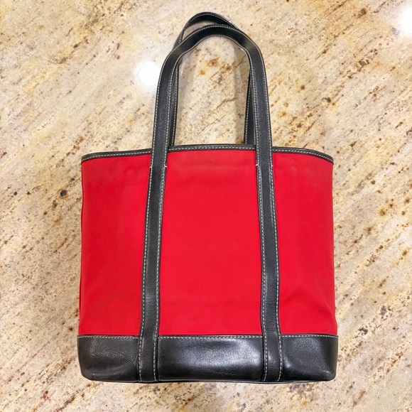 RARE Vintage Coach Red Canvas & Black Leather Tote Bag #6184